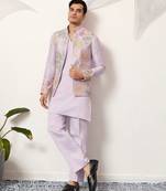 LAVENDER SATIN SILK THEAD WITH SEQUINS EMBROIDERED WORK WEDDING FUNCTION FESTIVAL PARTY WEAR STRAIGHT KURTA PANT KOTI
