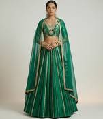 Green Embroidered Brocade Lehenga Set