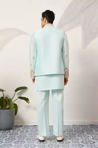 PISTA GREEN SATIN SILK THEAD WITH SEQUINS EMBROIDERED WORK WEDDING FUNCTION FESTIVAL PARTY WEAR STRAIGHT KURTA PANT KOTI