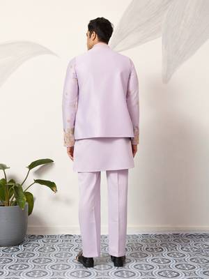 LAVENDER SATIN SILK THEAD WITH SEQUINS EMBROIDERED WORK WEDDING FUNCTION FESTIVAL PARTY WEAR STRAIGHT KURTA PANT KOTI 6