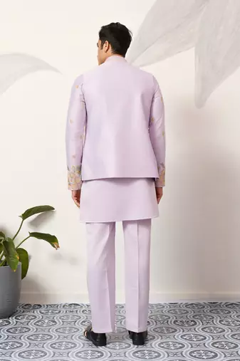 LAVENDER SATIN SILK THEAD WITH SEQUINS EMBROIDERED WORK WEDDING FUNCTION FESTIVAL PARTY WEAR STRAIGHT KURTA PANT KOTI