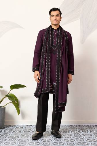 PURPLE VISCOSE SILK THREAD & SEQUINS EMBROIDERED WORK FUNCTION FESTIVAL MARRIAGE PARTY WEAR STRAIGHT KURTA DUPATTA