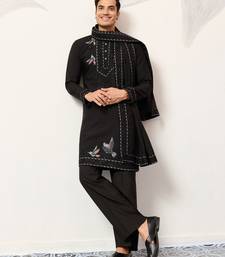 BLACK VISCOSE SILK THREAD & SEQUINS EMBROIDERED WORK FUNCTION FESTIVAL MARRIAGE PARTY WEAR STRAIGHT KURTA DUPATTA