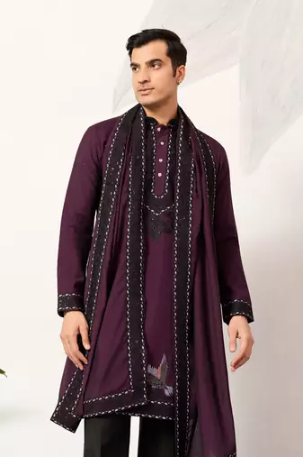 PURPLE VISCOSE SILK THREAD & SEQUINS EMBROIDERED WORK FUNCTION FESTIVAL MARRIAGE PARTY WEAR STRAIGHT KURTA DUPATTA