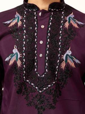 PURPLE VISCOSE SILK THREAD & SEQUINS EMBROIDERED WORK FUNCTION FESTIVAL MARRIAGE PARTY WEAR STRAIGHT KURTA DUPATTA 4