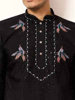 BLACK VISCOSE SILK THREAD & SEQUINS EMBROIDERED WORK FUNCTION FESTIVAL MARRIAGE PARTY WEAR STRAIGHT KURTA DUPATTA 4