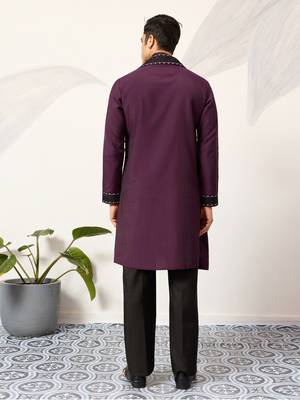 PURPLE VISCOSE SILK THREAD & SEQUINS EMBROIDERED WORK FUNCTION FESTIVAL MARRIAGE PARTY WEAR STRAIGHT KURTA DUPATTA 6