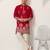 red viscose silk floral embroidered kurta pajama set for men