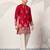 red viscose silk floral embroidered kurta pajama set for men