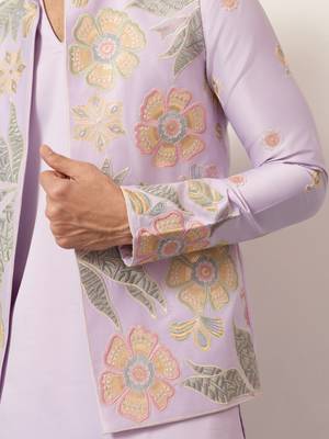 LAVENDER SATIN SILK THEAD WITH SEQUINS EMBROIDERED WORK WEDDING FUNCTION FESTIVAL PARTY WEAR STRAIGHT KURTA PANT KOTI 7
