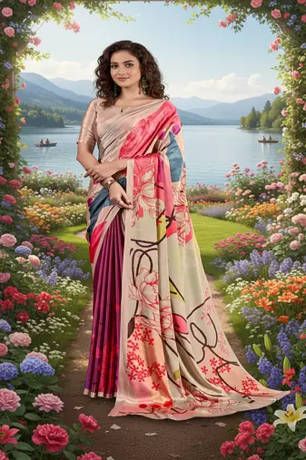 multicolor  printed saree with blouse