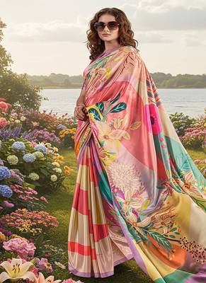 Hypnotex multicolor  printed saree with blouse 6