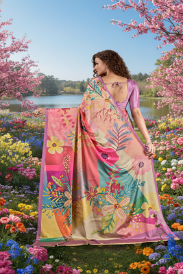 Hypnotex multicolor  printed saree with blouse 8