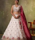 Beige tissue fabric sequins and thread embroidery semi-stitched lehenga set with blouse and dupatta