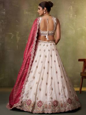 Beige tissue fabric sequins and thread embroidery semi-stitched lehenga set with blouse and dupatta 4