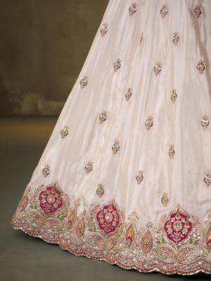 Beige tissue fabric sequins and thread embroidery semi-stitched lehenga set with blouse and dupatta 7