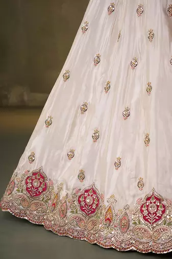Beige tissue fabric sequins and thread embroidery semi-stitched lehenga set with blouse and dupatta