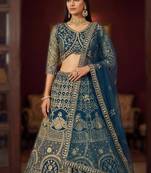 teal net sequin embroidered lehenga choli set with blouse anddupatta