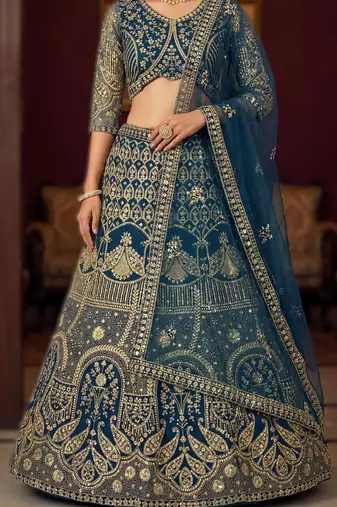 teal net sequin embroidered lehenga choli set with blouse anddupatta