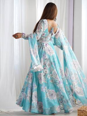 Women’s floral printed heavy fox georgette anarkali gown with matching dupatta 2