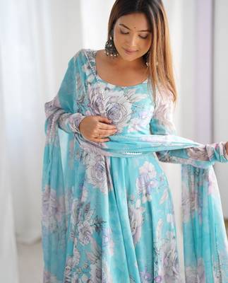 Women’s floral printed heavy fox georgette anarkali gown with matching dupatta 4