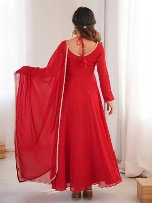 Elegant red fox blooming georgette flared anarkali gown with dupatta 2