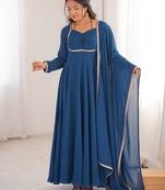Elegant teal fox blooming georgette flared anarkali gown with dupatta