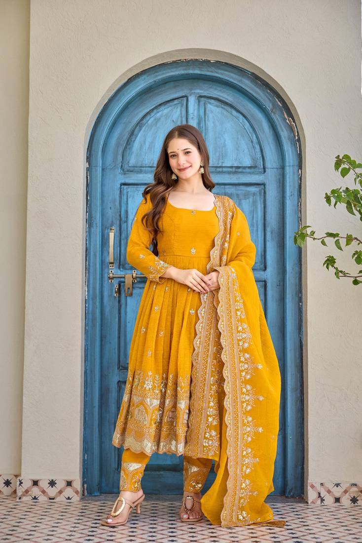 Crunchy Silk Embroidered Anarkali set
