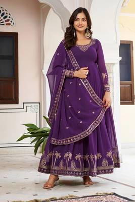 Purple Georgette Embroidered Anarkali set 1