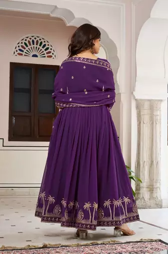 Purple Georgette Embroidered Anarkali set