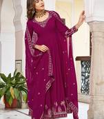 Wine Thread & Sequins Work Gown Set