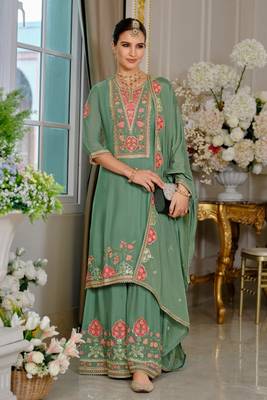 Luxury wedding seagreen embroidered kurta palazzo set 1