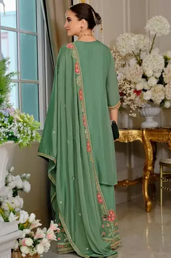 Luxury wedding seagreen embroidered kurta palazzo set