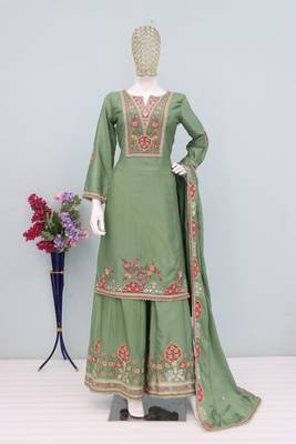 Luxury wedding seagreen embroidered kurta palazzo set 3