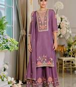 Luxury wedding lavender embroidered kurta palazzo set