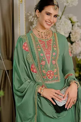 Luxury wedding seagreen embroidered kurta palazzo set