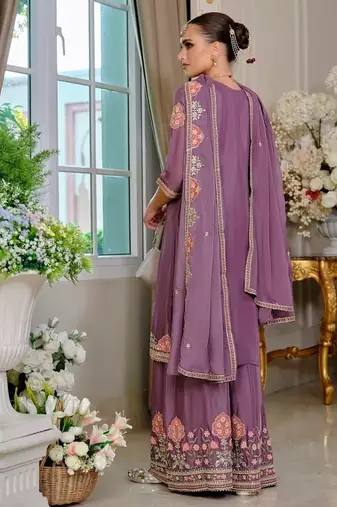 Luxury wedding lavender embroidered kurta palazzo set