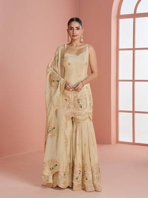 Cream cosmos with coading sequin with thread work palazzo set 1