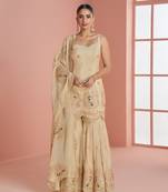 Cream cosmos with coading sequence with thread work plazzo set