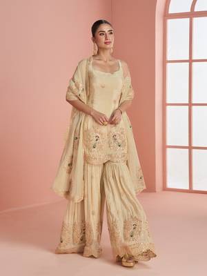Cream cosmos with coading sequin with thread work palazzo set 2
