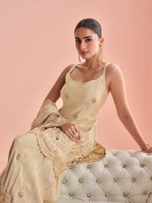 Cream cosmos with coading sequin with thread work palazzo set 3