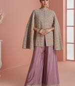 Women mauve & gold printed cape style kurta with flared palazzo pants