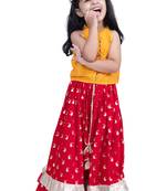 sleevless solid top with printed lehenga  - yellow & red