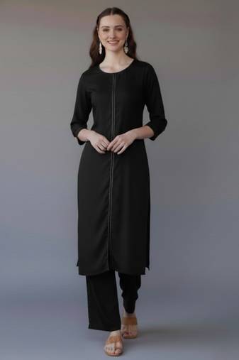 Black embroidered rayon kurta set