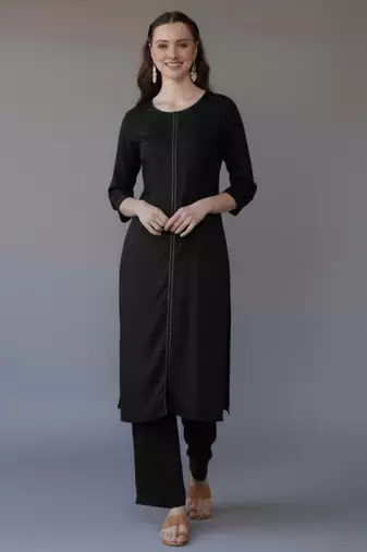 Black embroidered rayon kurta set