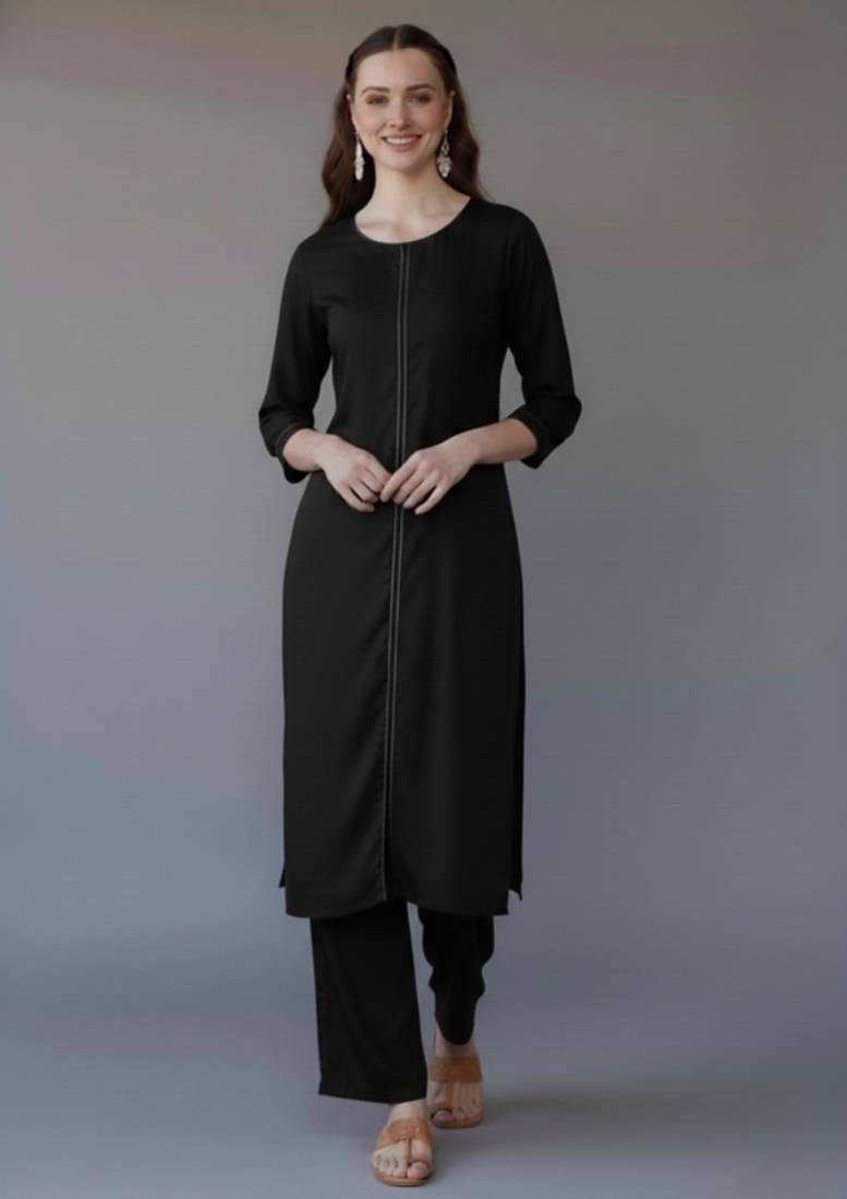 Black embroidered rayon kurta set