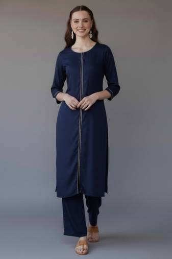 Navy embroidered rayon kurta set
