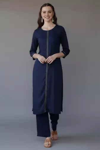 Navy embroidered rayon kurta set