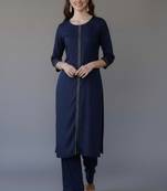 Navy embroidered rayon kurta set