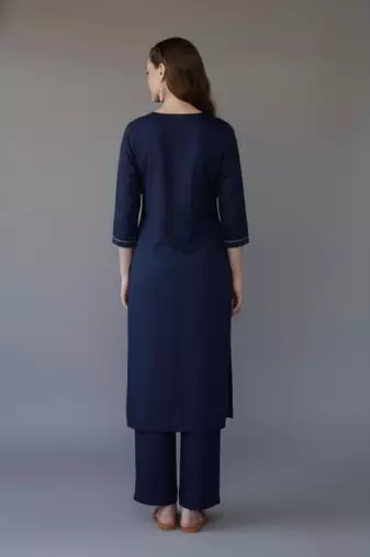 Navy embroidered rayon kurta set
